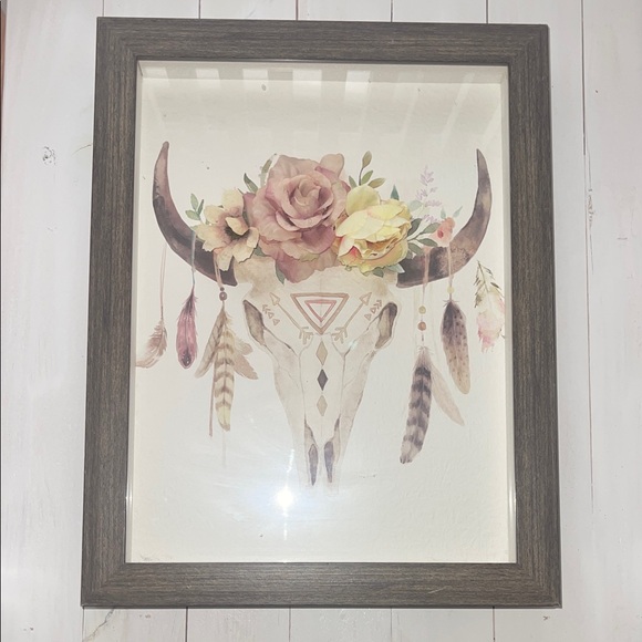 Hobby Lobby Other - Hobby Lobby Floral Skull Wall Art with Brown Frame